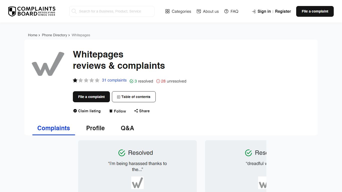 Whitepages: Reviews, Complaints, Customer Claims